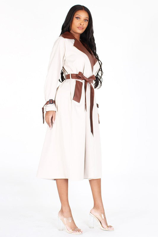 TWO TONE TRENCH-TAN