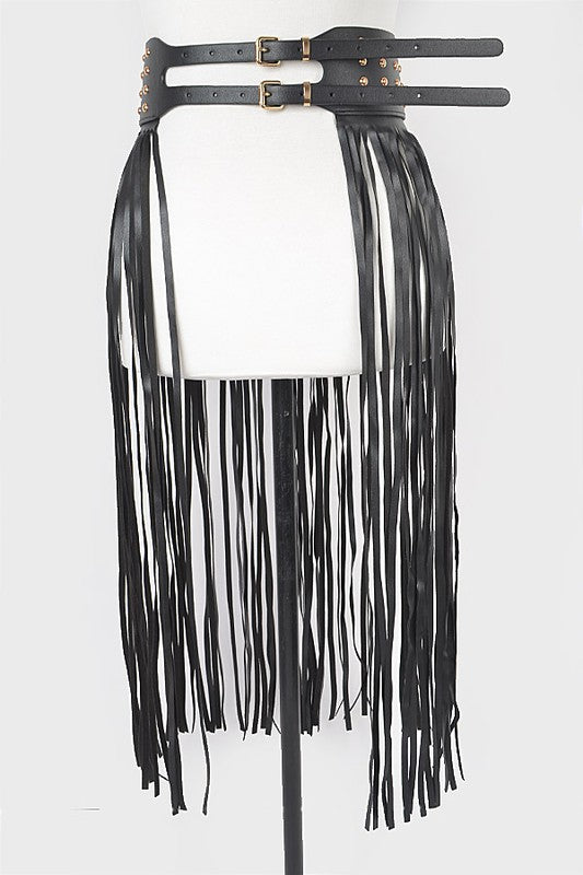 METAL STUDDED FRINGE BELT