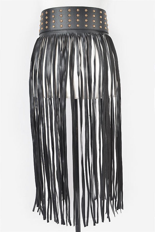 METAL STUDDED FRINGE BELT