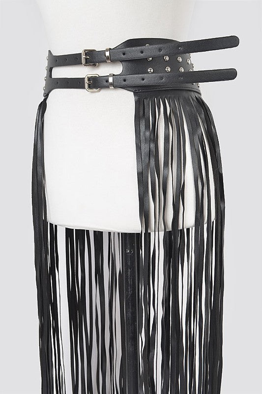 METAL STUDDED FRINGE BELT