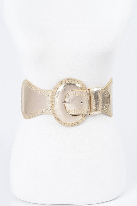METALLIC FAUX LEATHER BELT-PLUS SIZE FRIENDLY