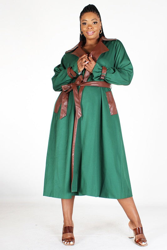 TWO TONE TRENCH-GREEN