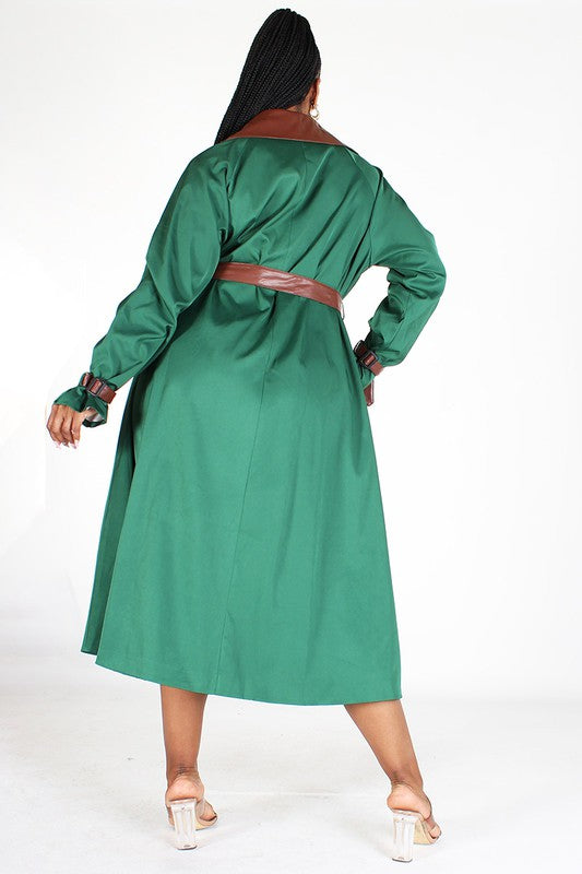 TWO TONE TRENCH-GREEN