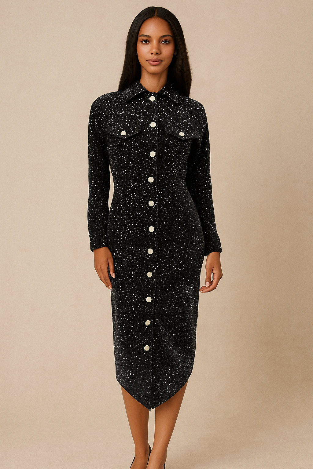 STARRY DENIM DRESS BLACK