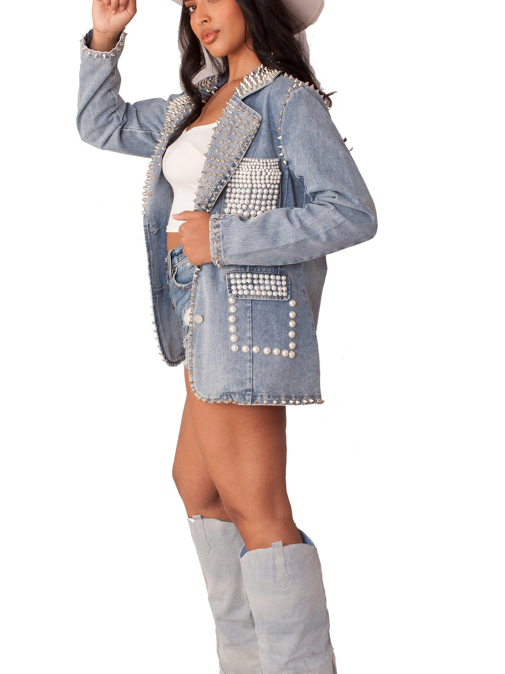 BLINGED DENIM BLAZER (PRE-ORDER SHIPS 1/15)