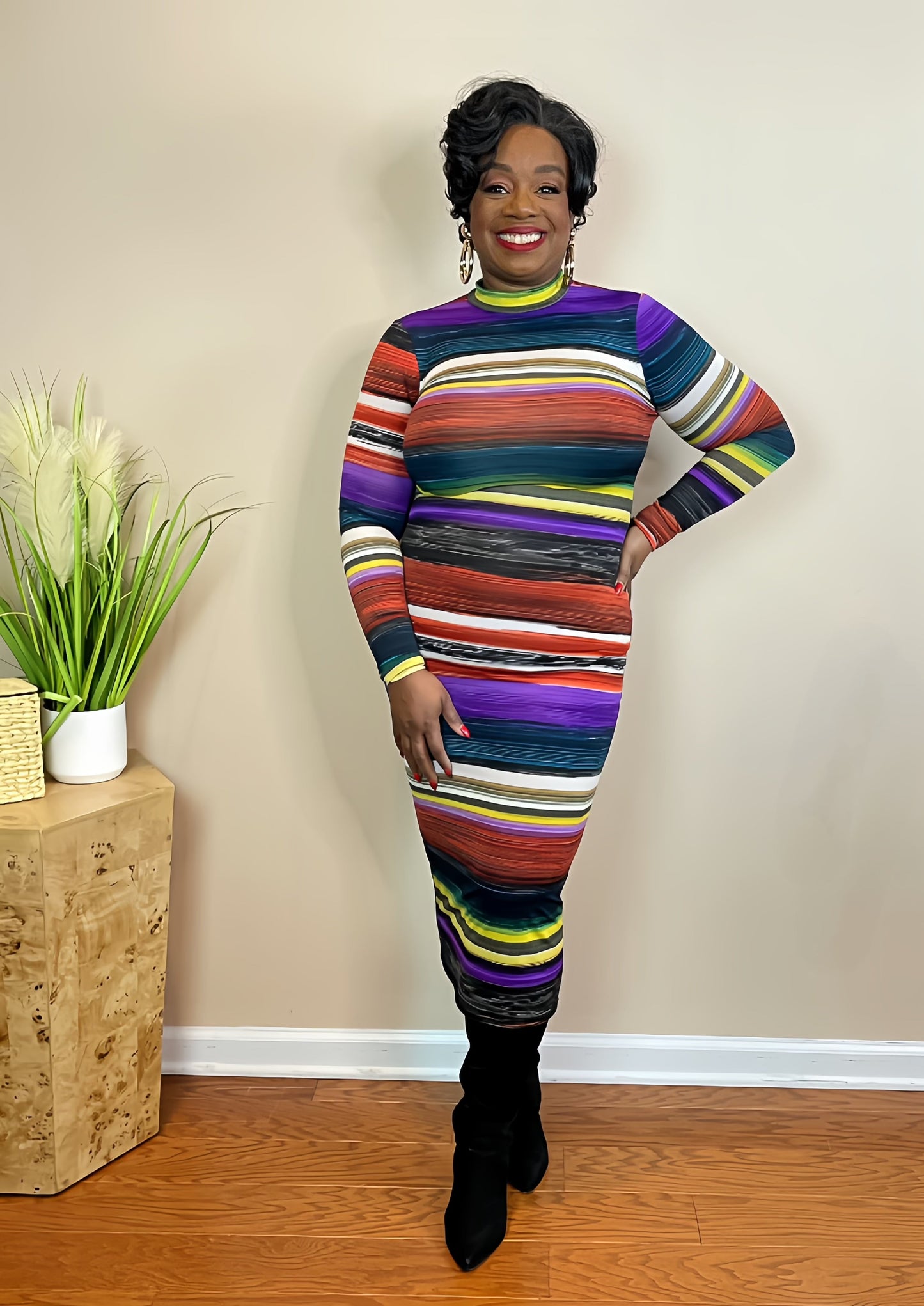 PURPLE STRIPED MIDI DRESS