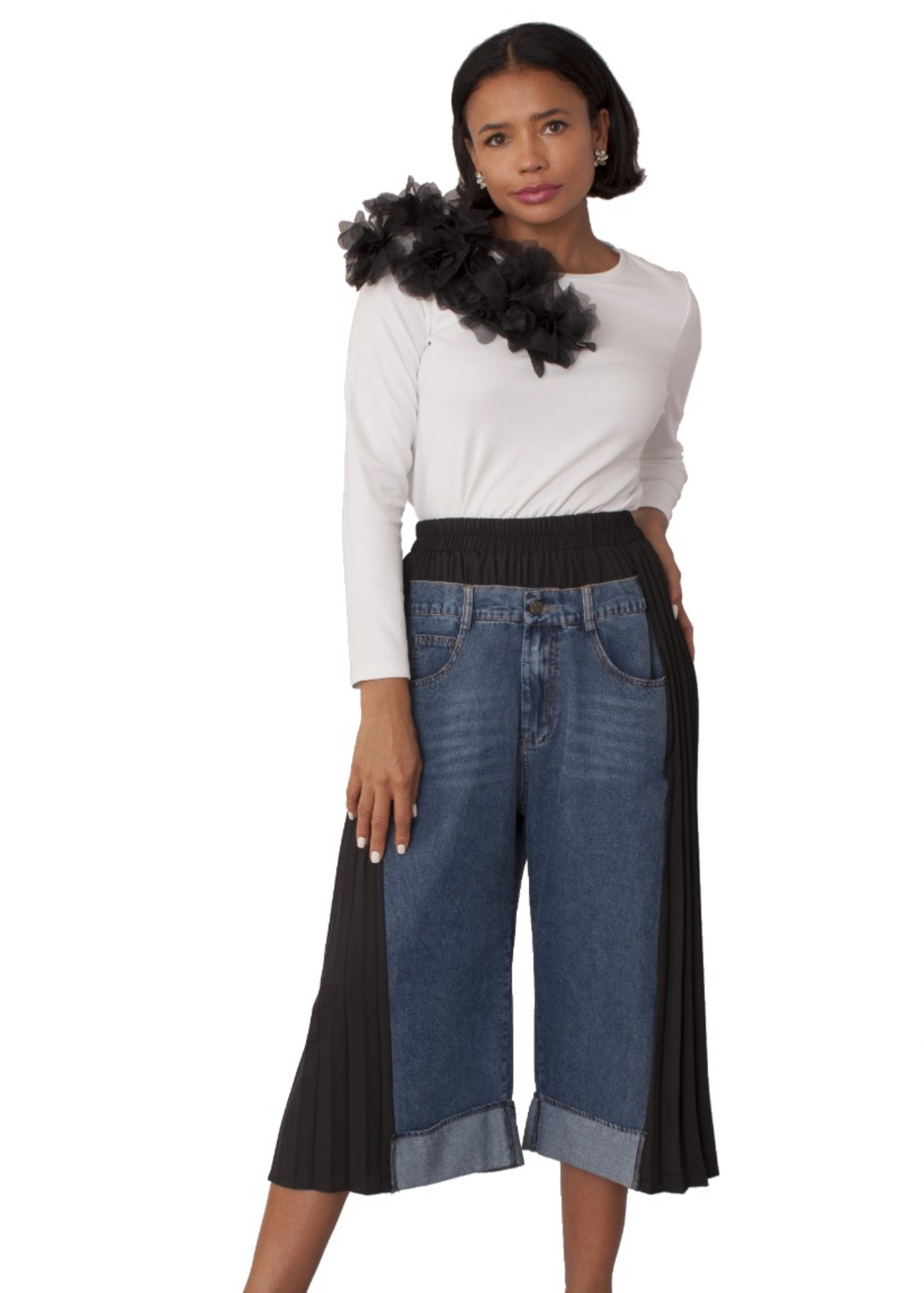 DOUBLE PLEATED DENIM