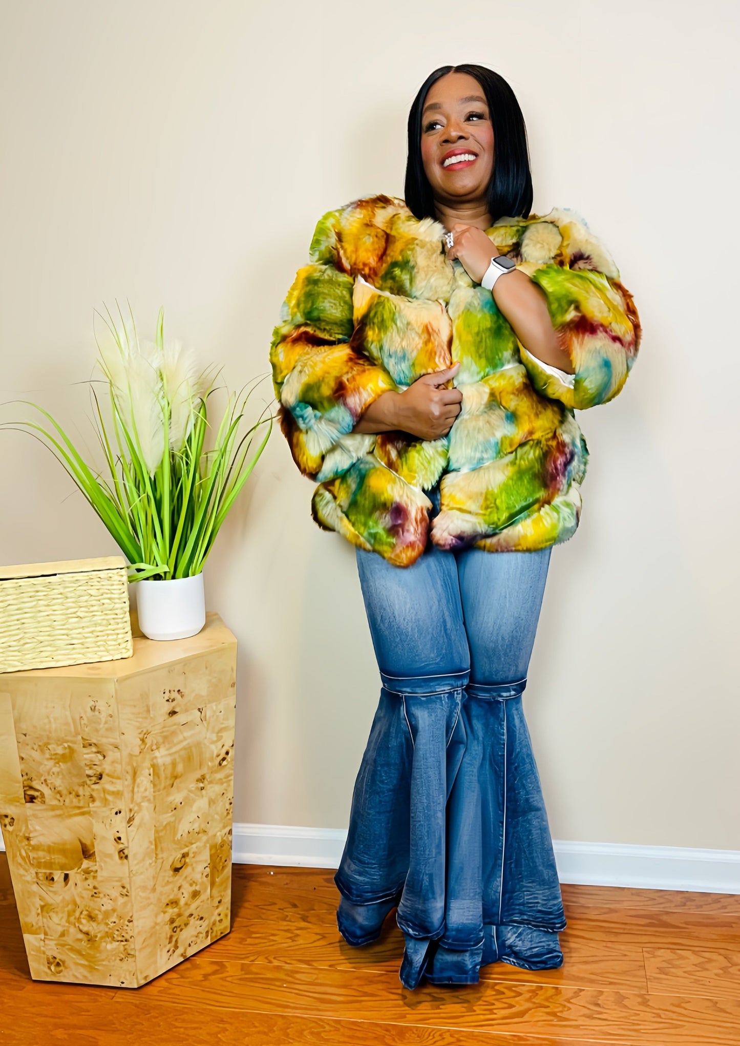 FAUX FUR JACKET BLUE MOCHA