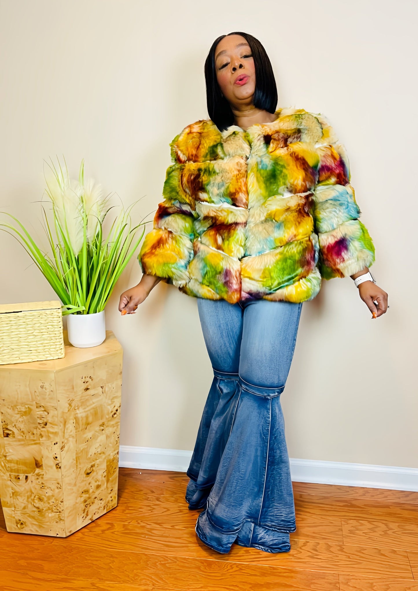 FAUX FUR JACKET BLUE MOCHA