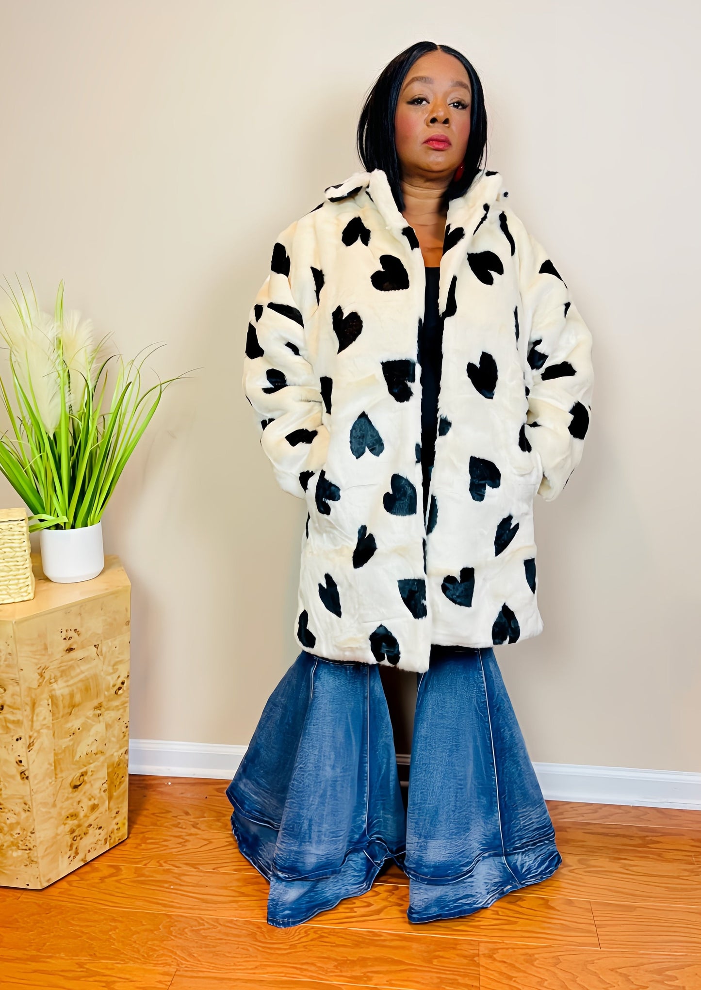 LOLA LOVE HEART FAUX FUR COAT