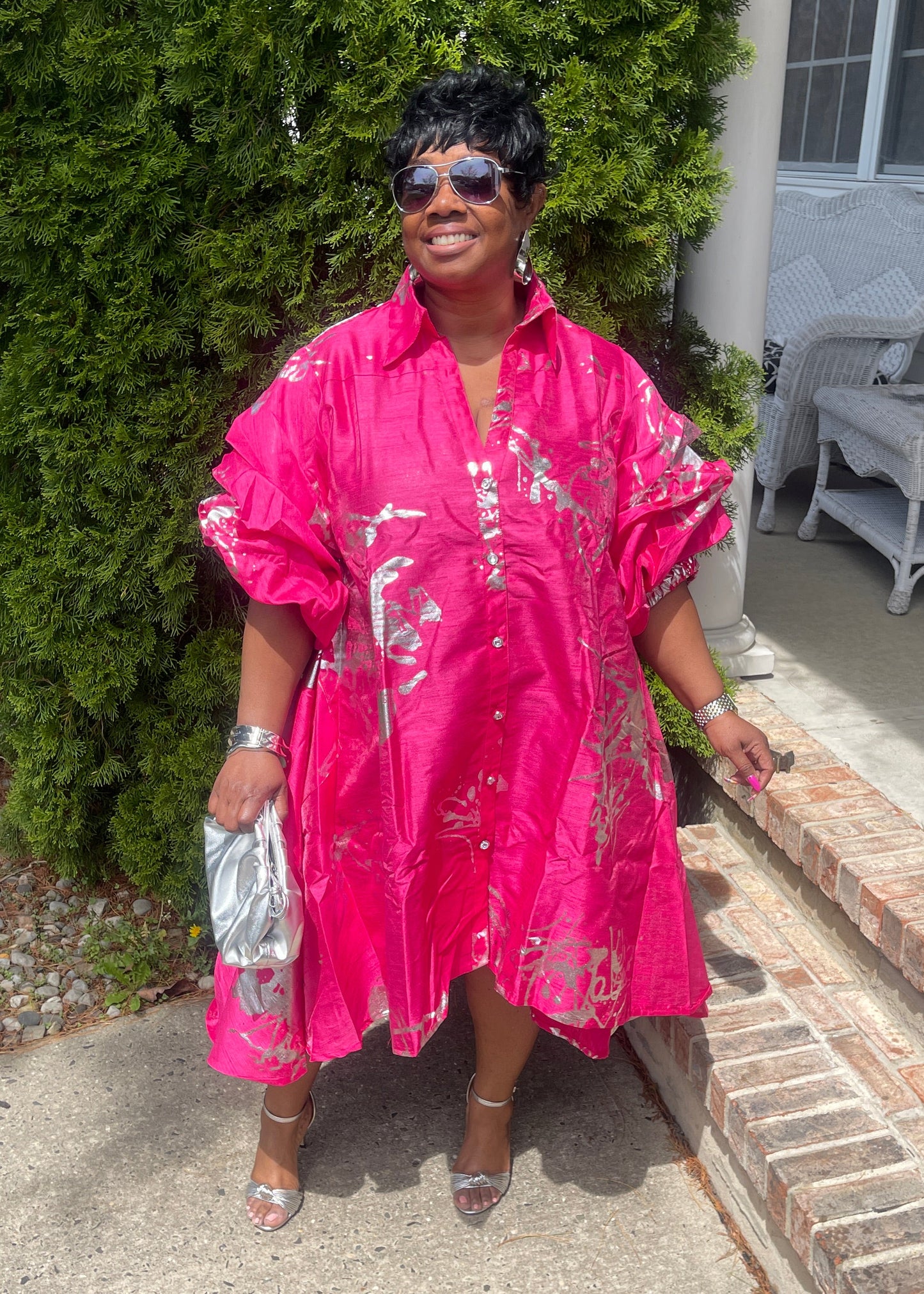 METALLIC STROKES RUMBLE TUNIC-HOT PINK