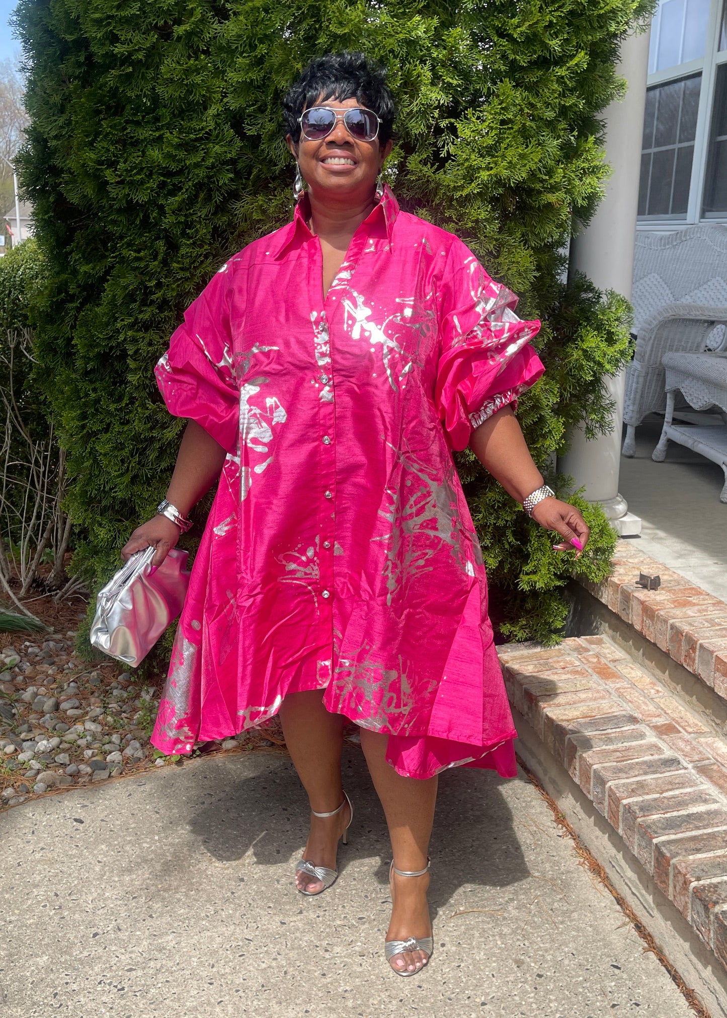 METALLIC STROKES RUMBLE TUNIC-HOT PINK