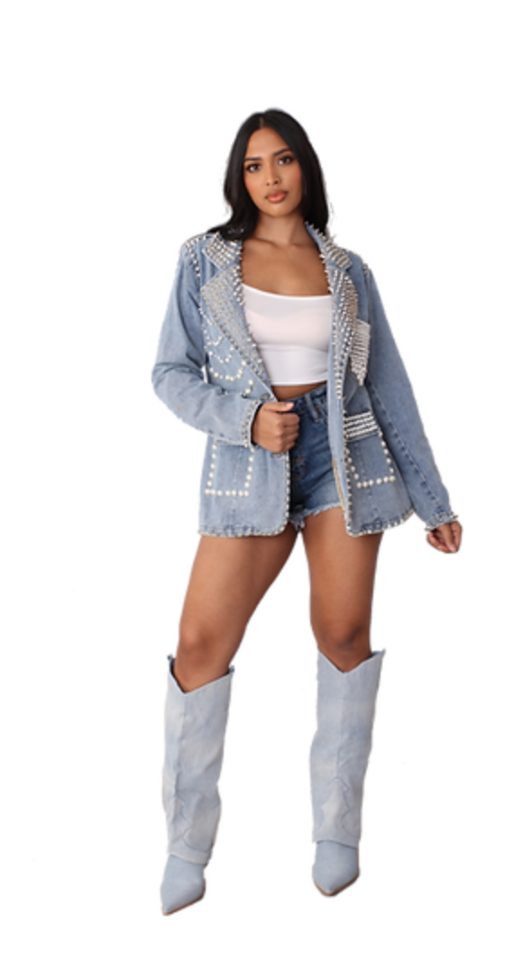 BLINGED DENIM BLAZER (PRE-ORDER SHIPS 1/15)