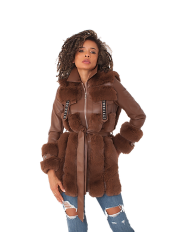 FUR & LEATHER JACKET COGNAC