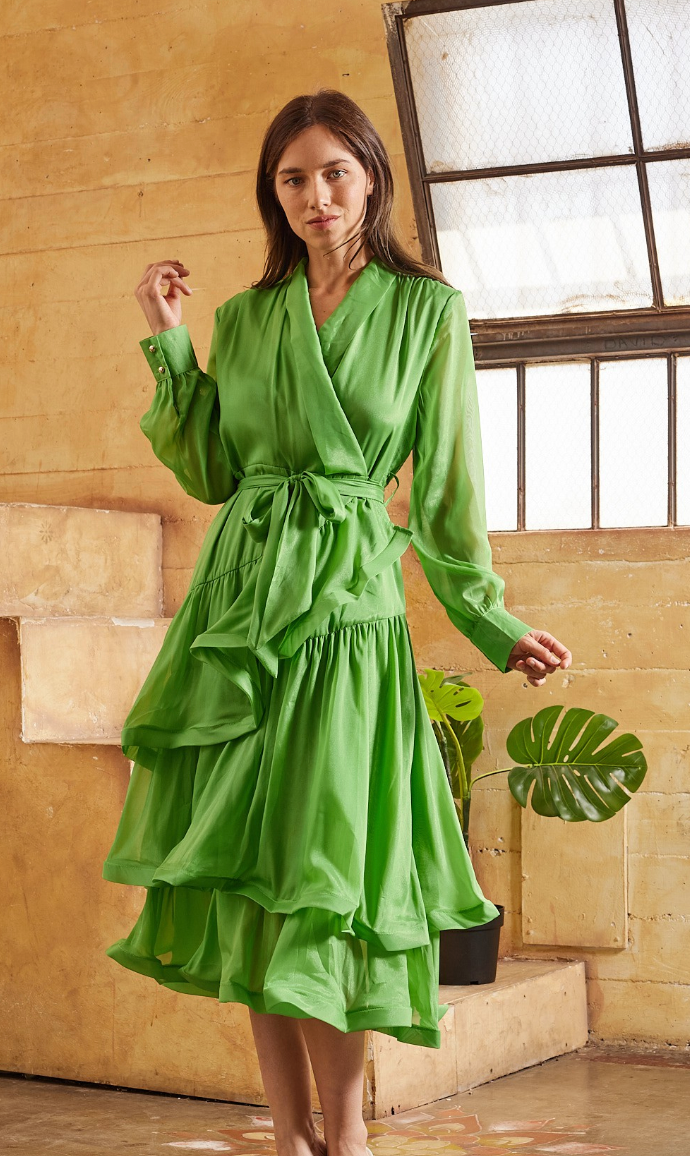 ELLA RUFFLE DRESS-GREEN