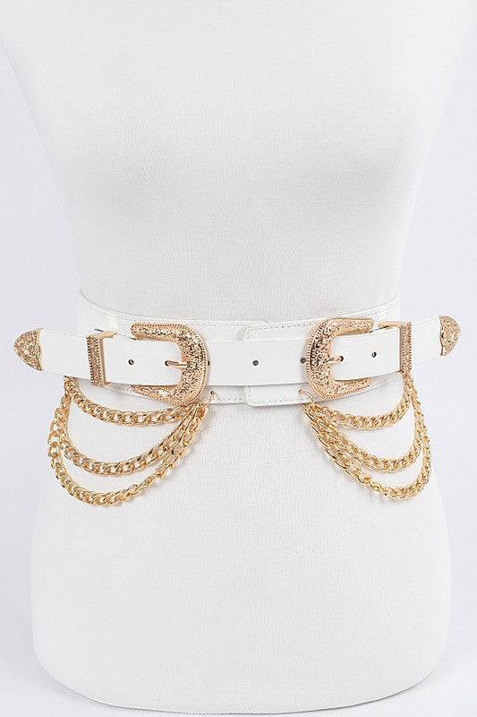 DOUBLE BUCKLE BELT W/ CHAINS