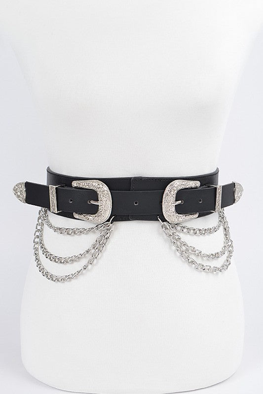 DOUBLE BUCKLE BELT W/ CHAINS