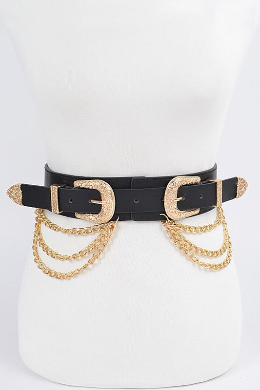 DOUBLE BUCKLE BELT W/ CHAINS