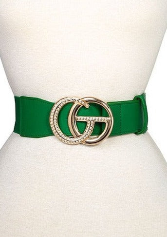 RHINESTONE DOUBLE G BUCKLE STRETCH BELT