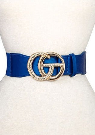 RHINESTONE DOUBLE G BUCKLE STRETCH BELT