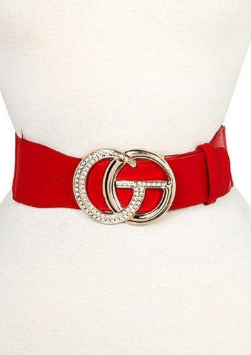 RHINESTONE DOUBLE G BUCKLE STRETCH BELT