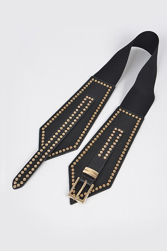 STUDDED WIDE BUCKLE STRETCH BELT