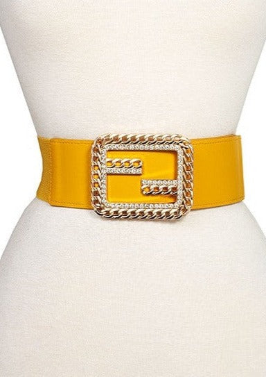 CHAIN GEM ACCENT BUCKLE STRETCH BELT