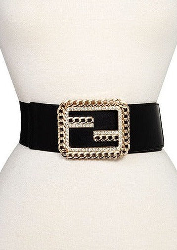 CHAIN GEM ACCENT BUCKLE STRETCH BELT