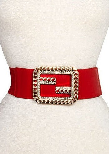 CHAIN GEM ACCENT BUCKLE STRETCH BELT