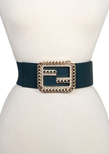 CHAIN GEM ACCENT BUCKLE STRETCH BELT