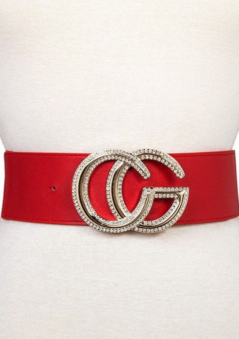 RHINESTONE FRAMED BUCKLE FASHION STRETCH BELT PLUS SIZE FRIENDLY