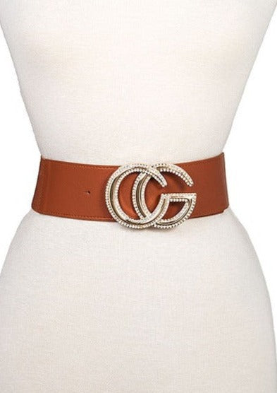 RHINESTONE FRAMED BUCKLE FASHION STRETCH BELT PLUS SIZE FRIENDLY