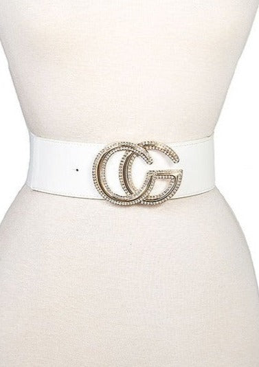 RHINESTONE FRAMED BUCKLE FASHION STRETCH BELT PLUS SIZE FRIENDLY