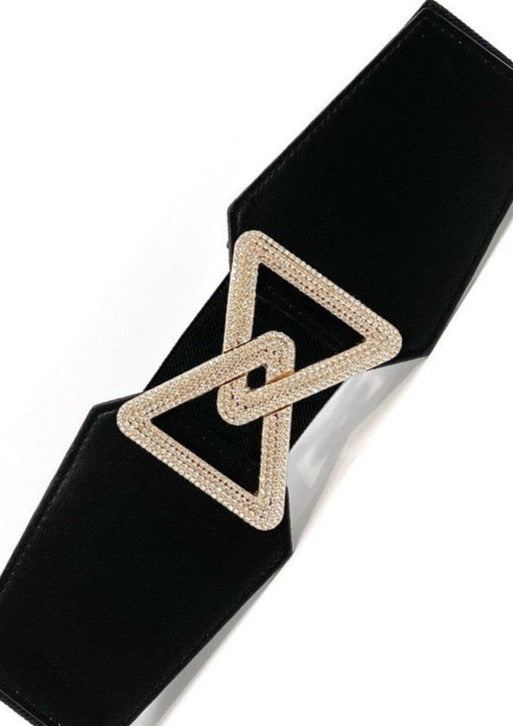 RHINESTONE LINKED PAVE TRIANGLE BUCKLE ELASTIC BELT