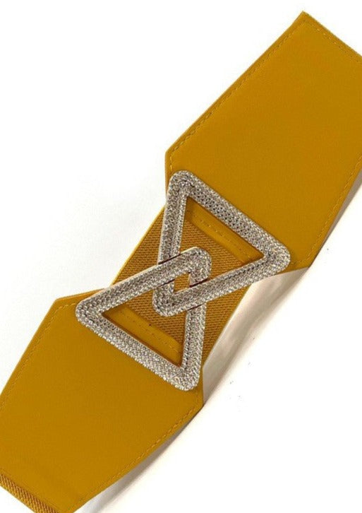 RHINESTONE LINKED PAVE TRIANGLE BUCKLE ELASTIC BELT