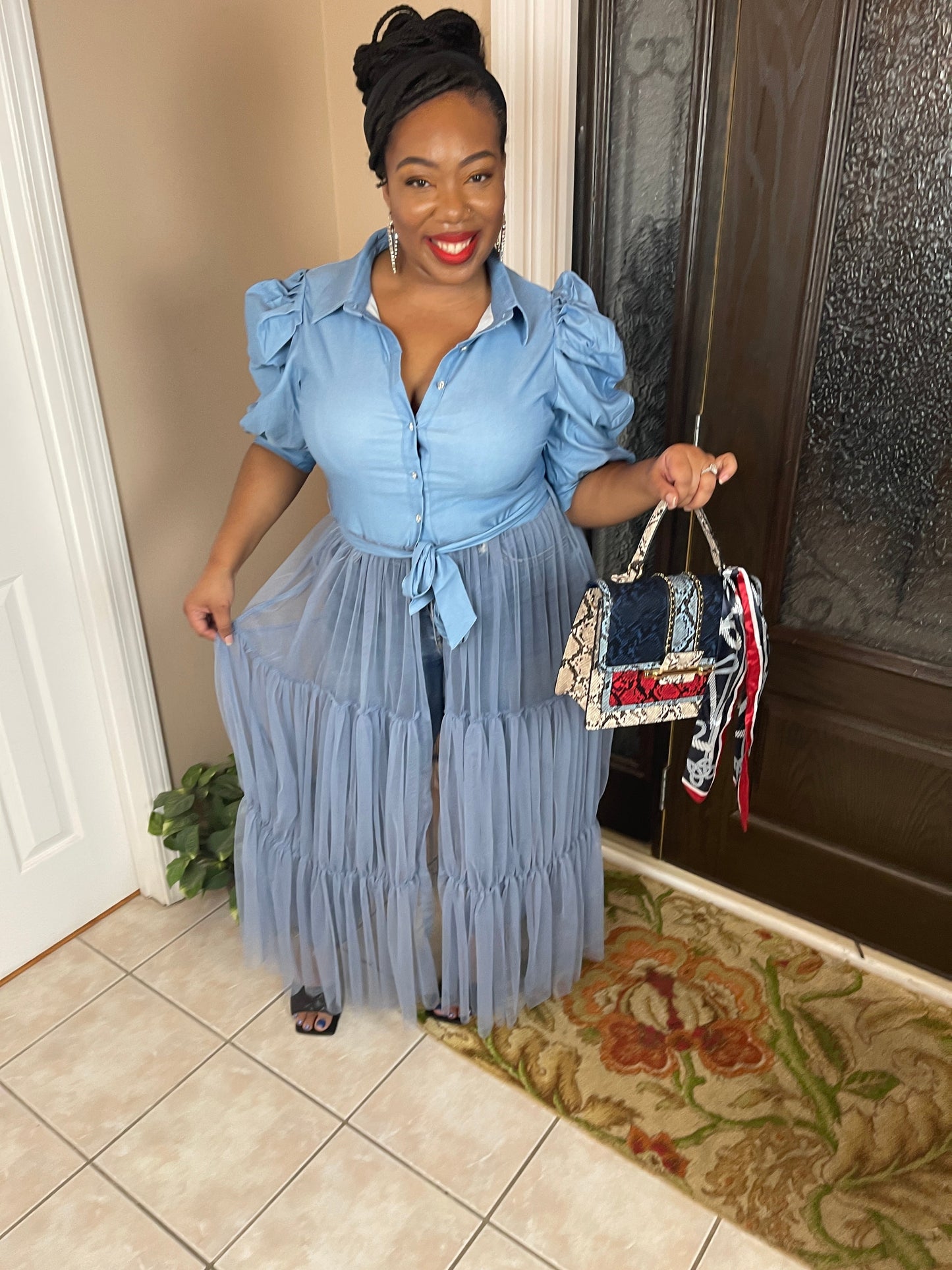 TULLE TIED TOP-BLUE