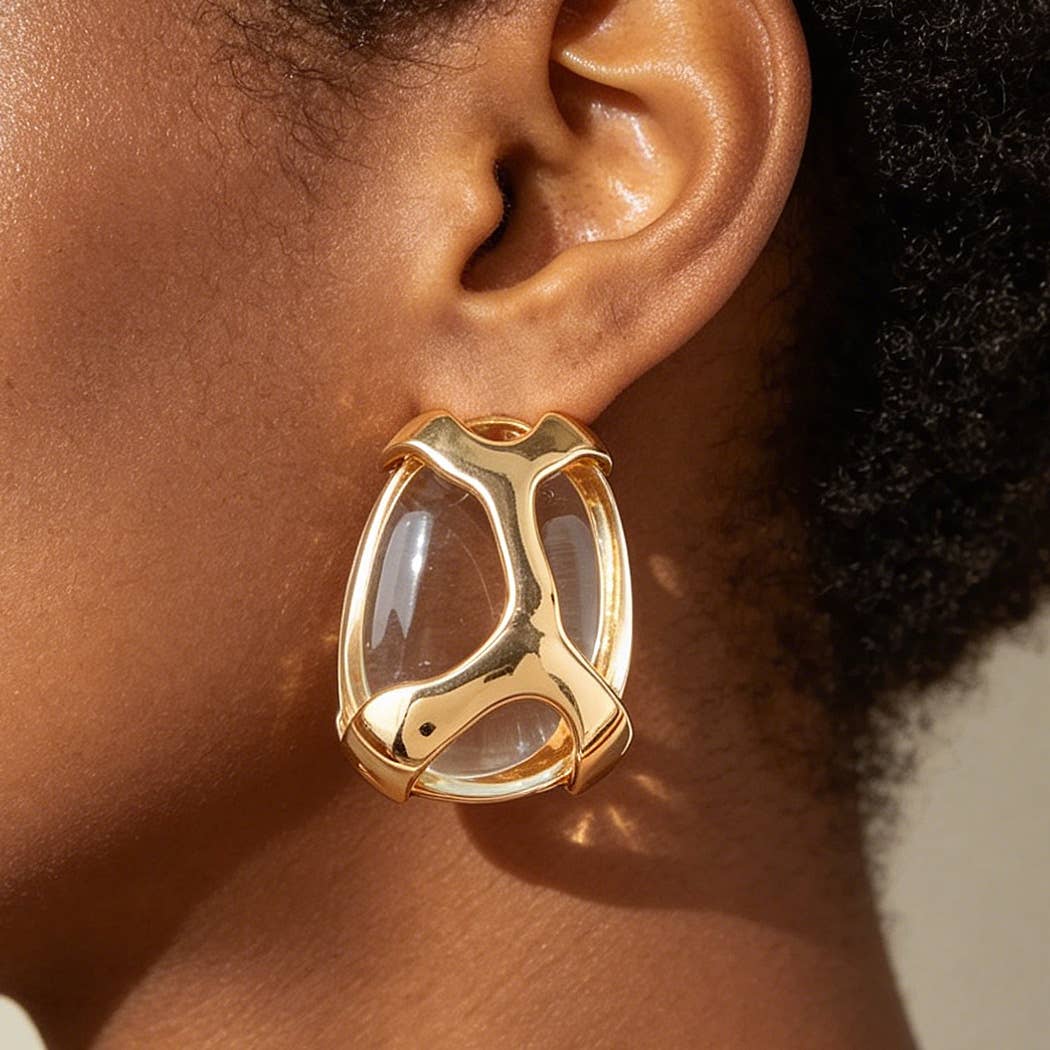 Polished Transparent Stone Earrings