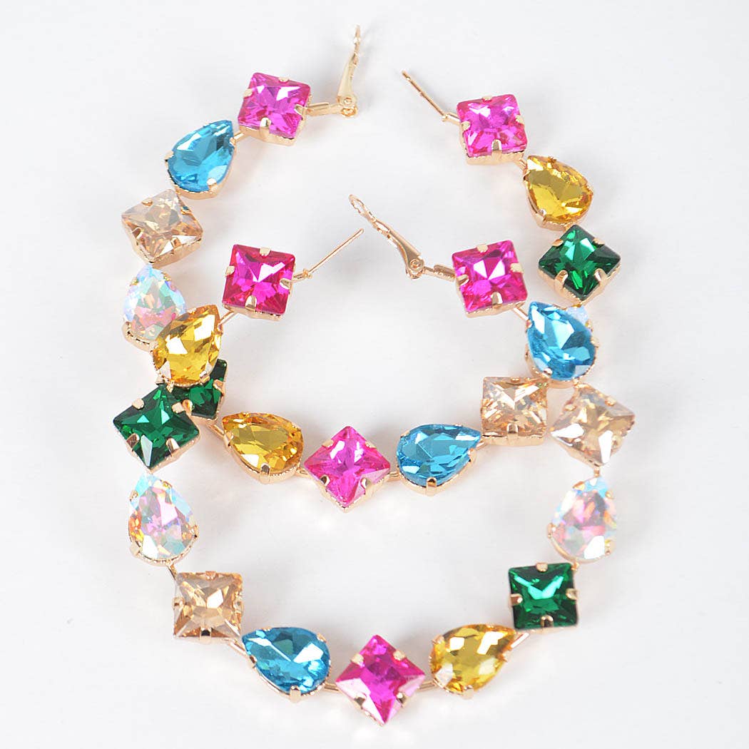 Multi Rhinestone Hoop Earrings