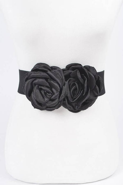 Double Satin Flower Elastic Belt
