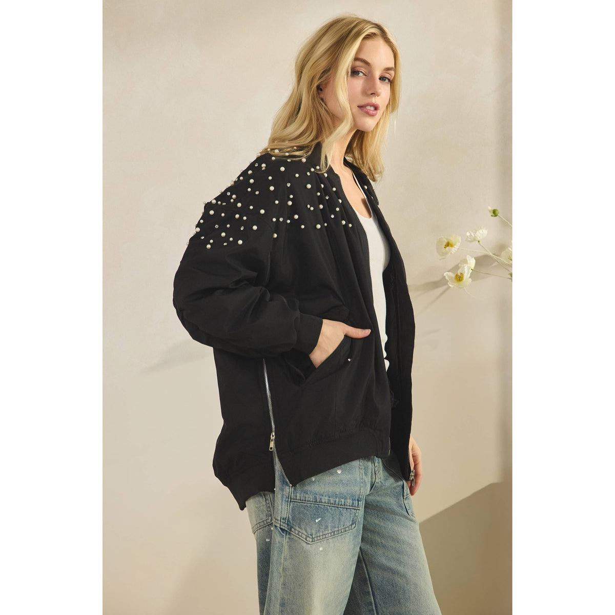 Rhinestone Oversize Bomber Jacket