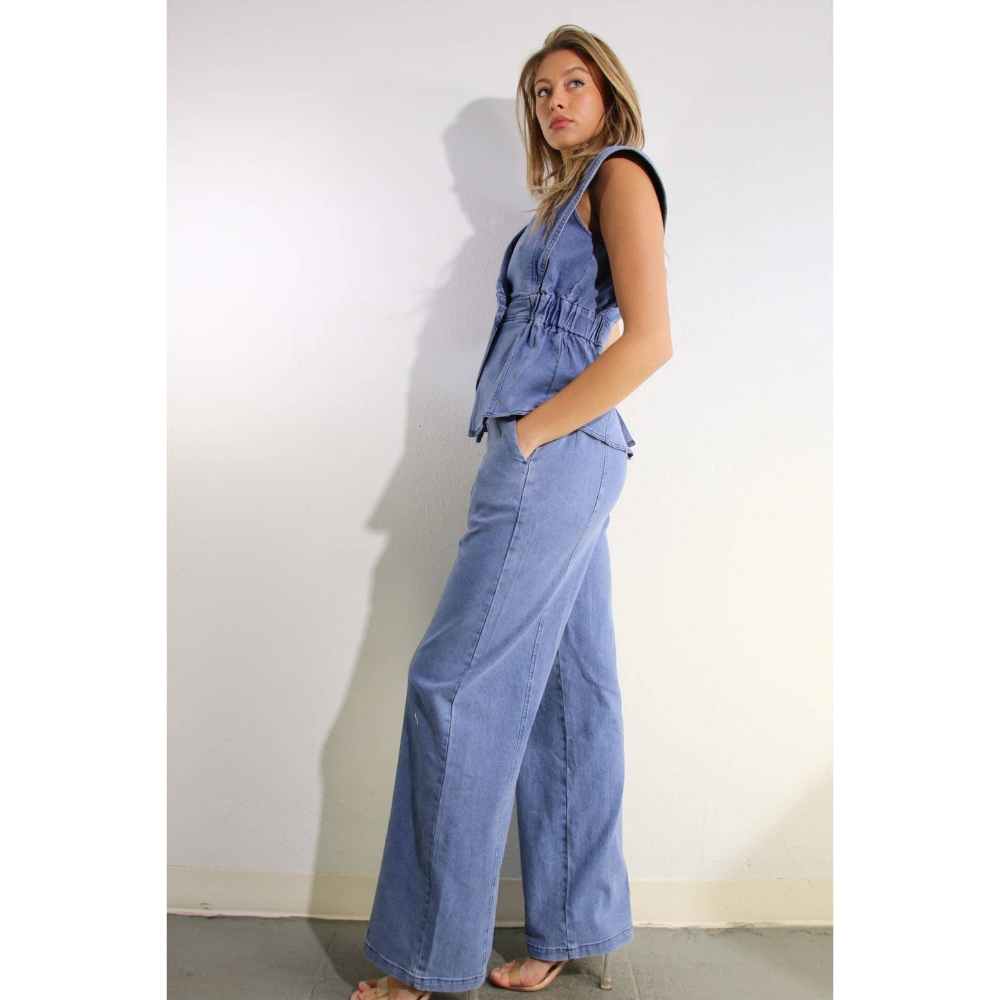 STRETCH COLLARED TOP AND PANTS SET