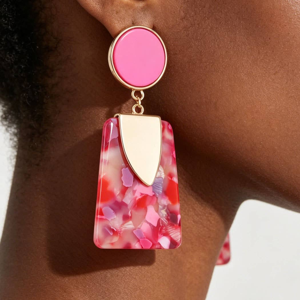 Bright Pink Flake Fashion Earrings