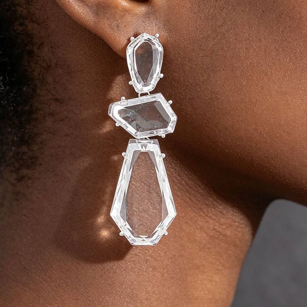 Tiered Faceted Crystal Drop Earrings