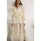 LOVELY RUFFLE BLOUSE AND FLOWER BELTED SKIRT SET