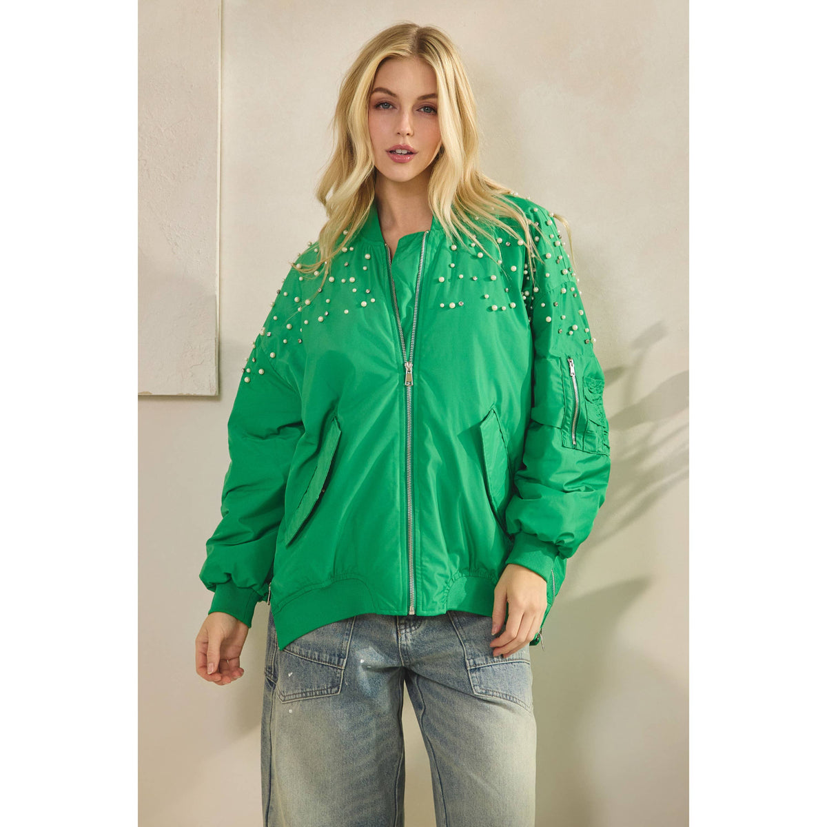 Rhinestone Oversize Bomber Jacket