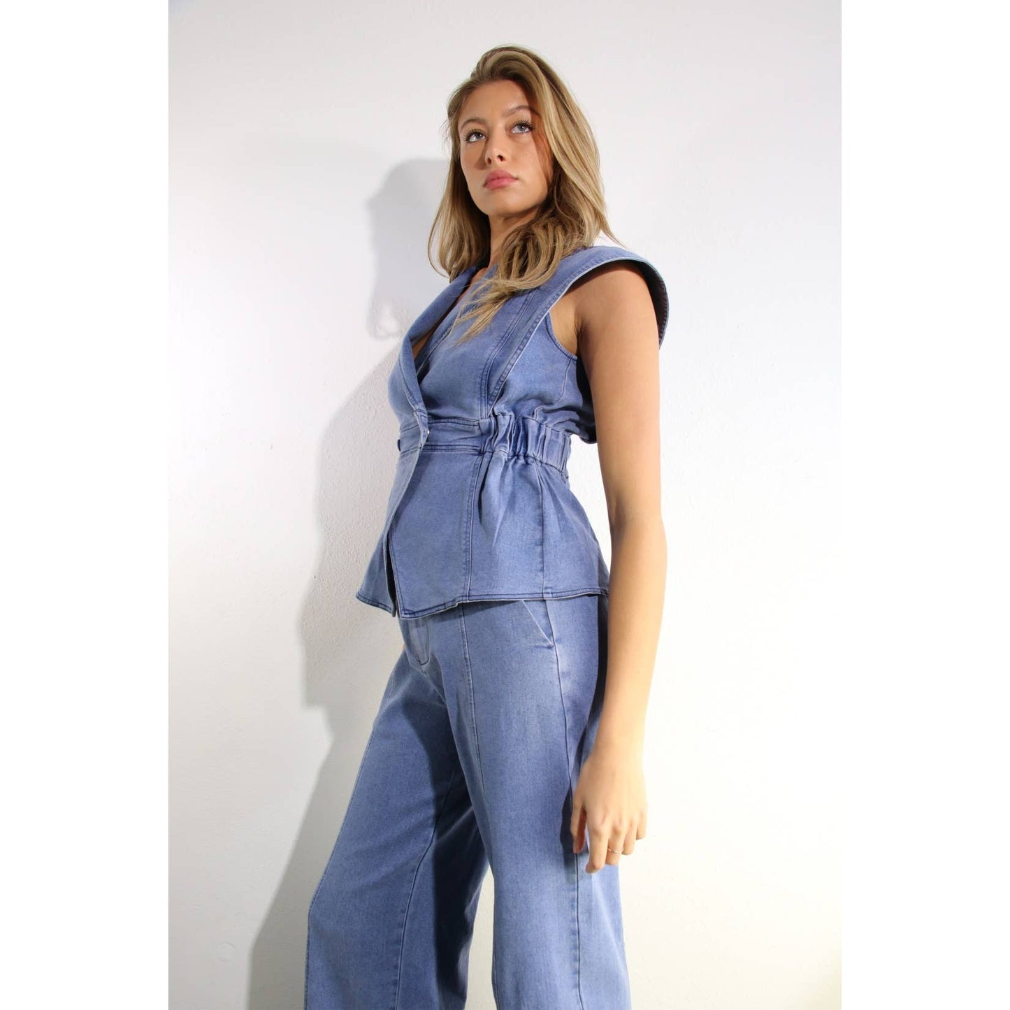 STRETCH COLLARED TOP AND PANTS SET