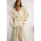 LOVELY RUFFLE BLOUSE AND FLOWER BELTED SKIRT SET