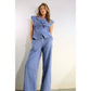 STRETCH COLLARED TOP AND PANTS SET