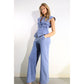 STRETCH COLLARED TOP AND PANTS SET