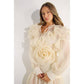 LOVELY RUFFLE BLOUSE AND FLOWER BELTED SKIRT SET